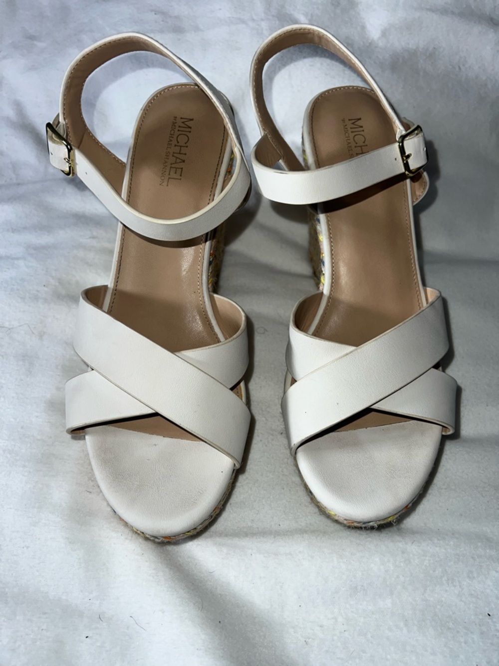 Michael Shannon White Crisscross Ankle-Strap Sandals